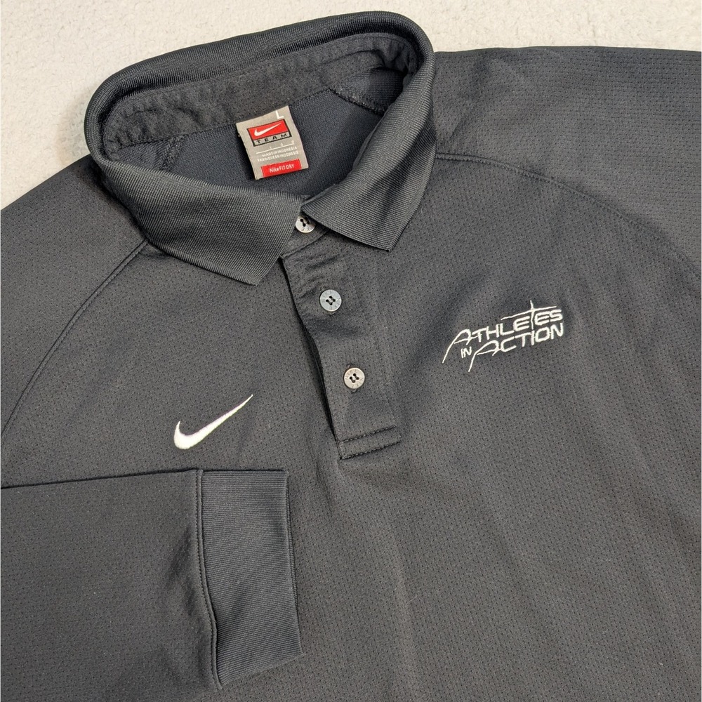 Nike Team Athletes In Action Black Long Sleeve Polo Men's Size Large Soft